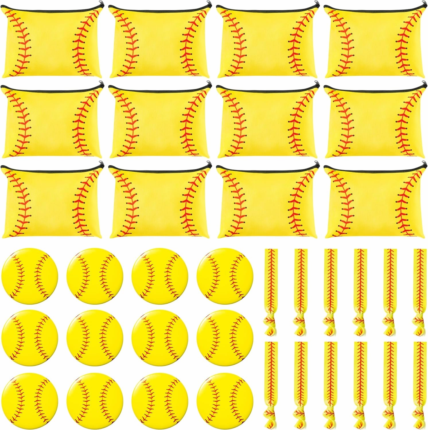 COcnny 36pcs Softball Gifts Set with Makeup Bag Compact Mirror Hair Tie, Softball Team Stuff Portable Toiletry Pouch Cosmetic Bag Elastic Hair Scrunchies for Women Girl Gift Sport Party Favor Supplies