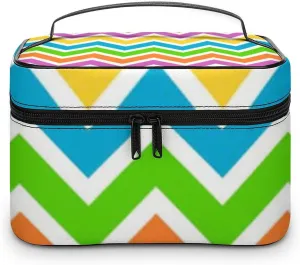 Colorful Chevron Stripes Pattern Cosmetic Bag, Travel Portable Makeup Bag for Purse Pouch Beauty Zipper Organizer Toiletry Bag for Women