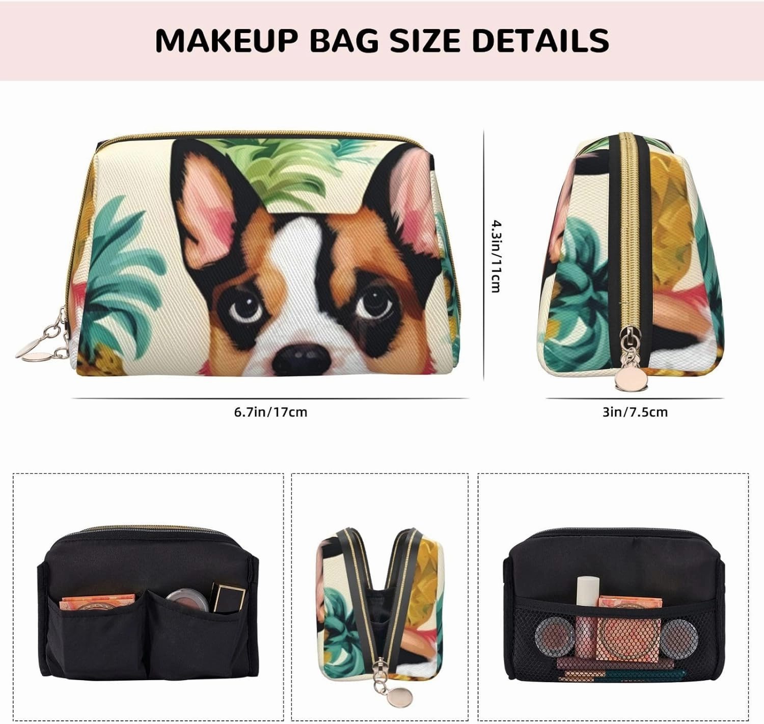 Corgi Hawaiian Pineapple Toiletry Pouch, Travel-Friendly Makeup Organizer For Makeup Brushes, Lipsticks