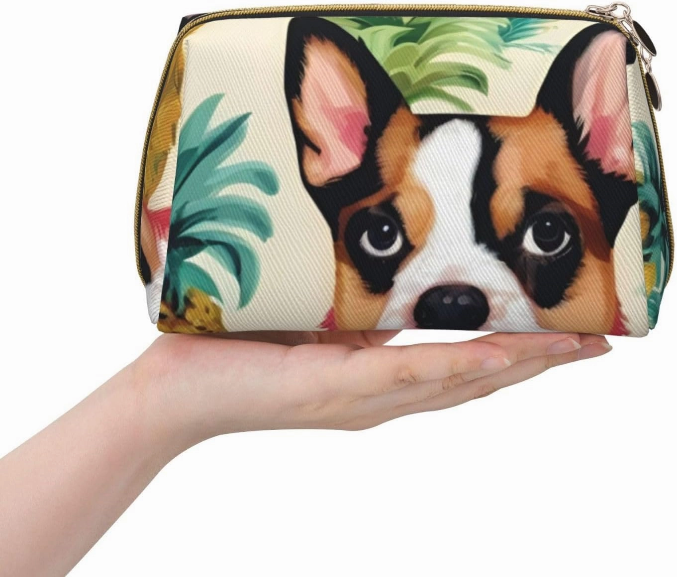 Corgi Hawaiian Pineapple Toiletry Pouch, Travel-Friendly Makeup Organizer For Makeup Brushes, Lipsticks