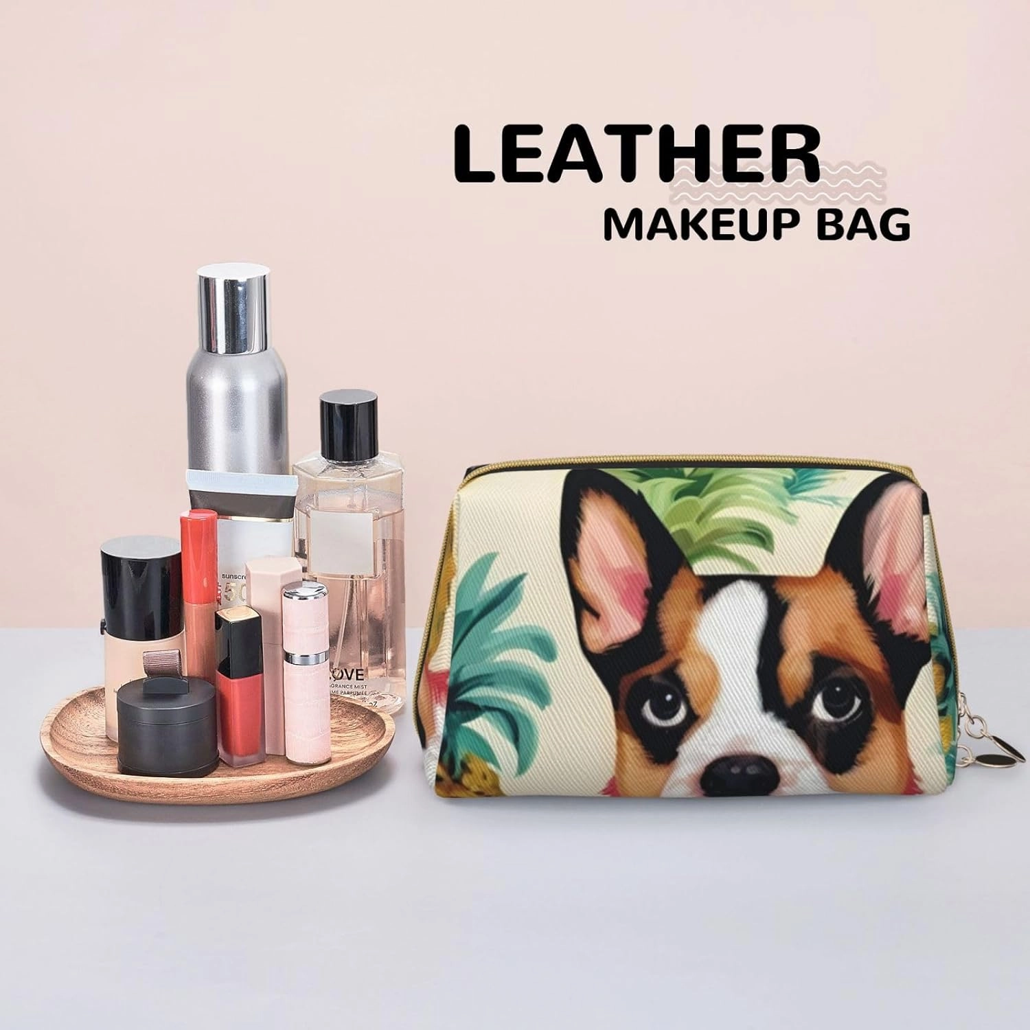 Corgi Hawaiian Pineapple Toiletry Pouch, Travel-Friendly Makeup Organizer For Makeup Brushes, Lipsticks