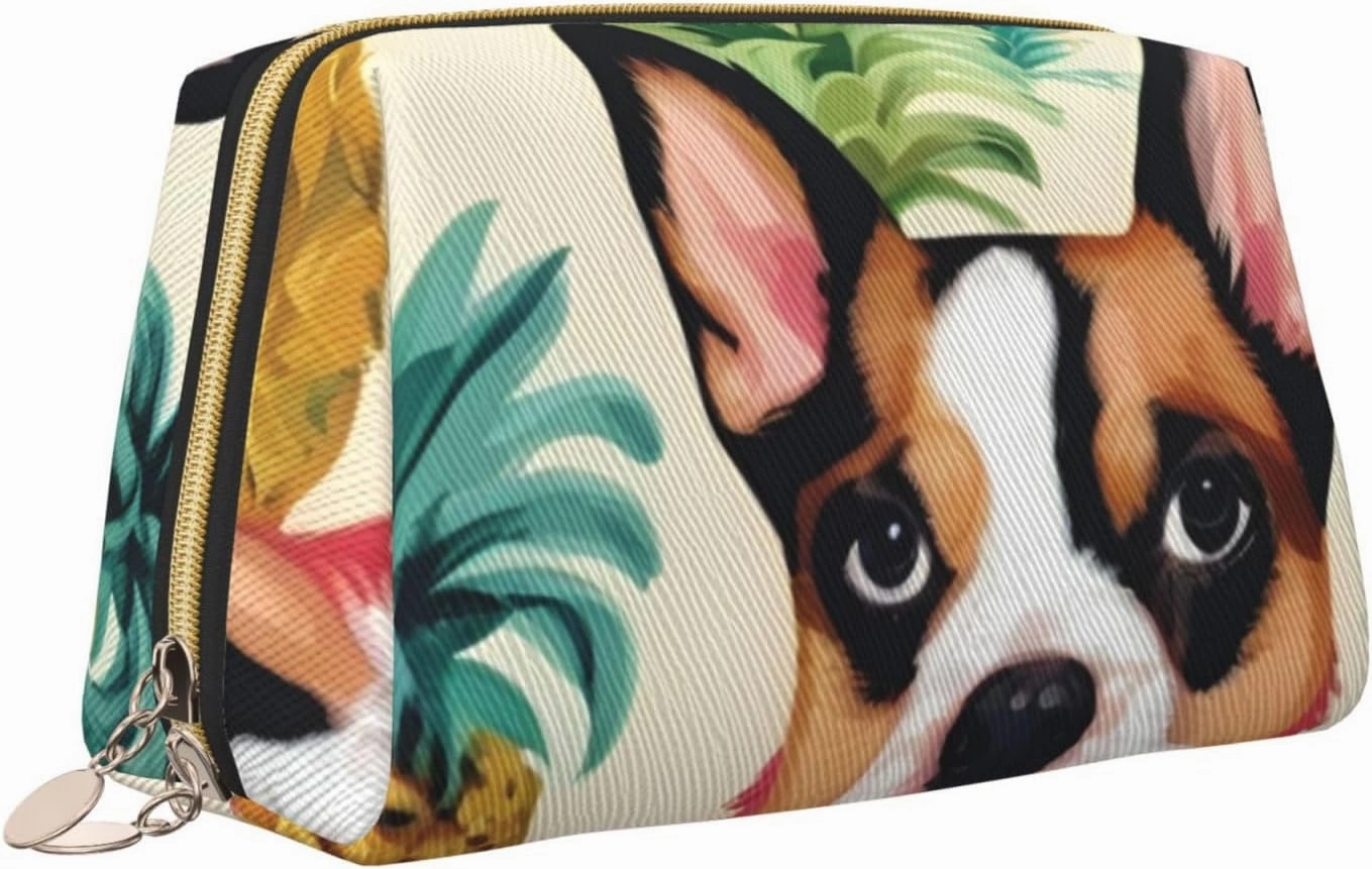 Corgi Hawaiian Pineapple Toiletry Pouch, Travel-Friendly Makeup Organizer For Makeup Brushes, Lipsticks