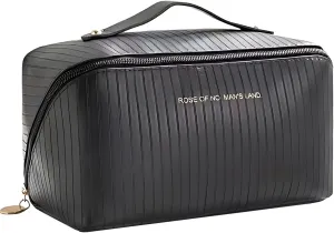 Cosmetic Bag for Women, Large Capacity Travel makeup bag, Portable PU Organizer Bag, Waterproof Make up Bag, Lightweight Toiletry Bag Black