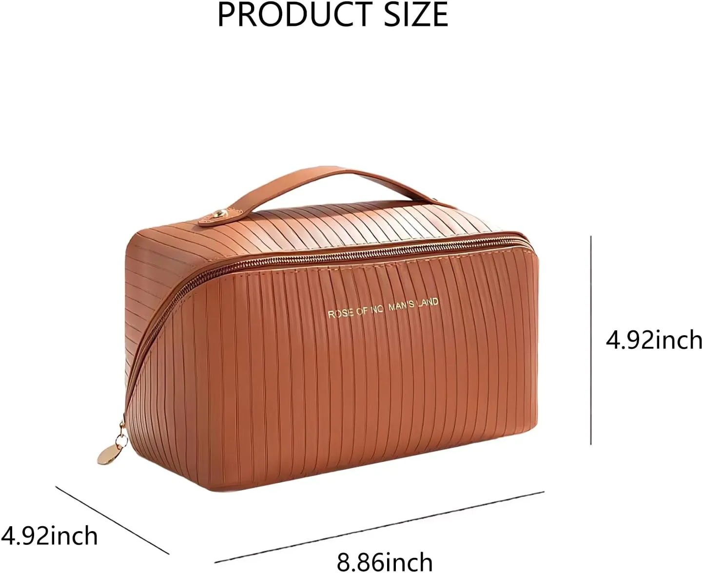 Cosmetic Bag for Women, Large Capacity Travel makeup bag, Portable PU Organizer Bag, Waterproof Make up Bag, Lightweight Toiletry Bag Brown