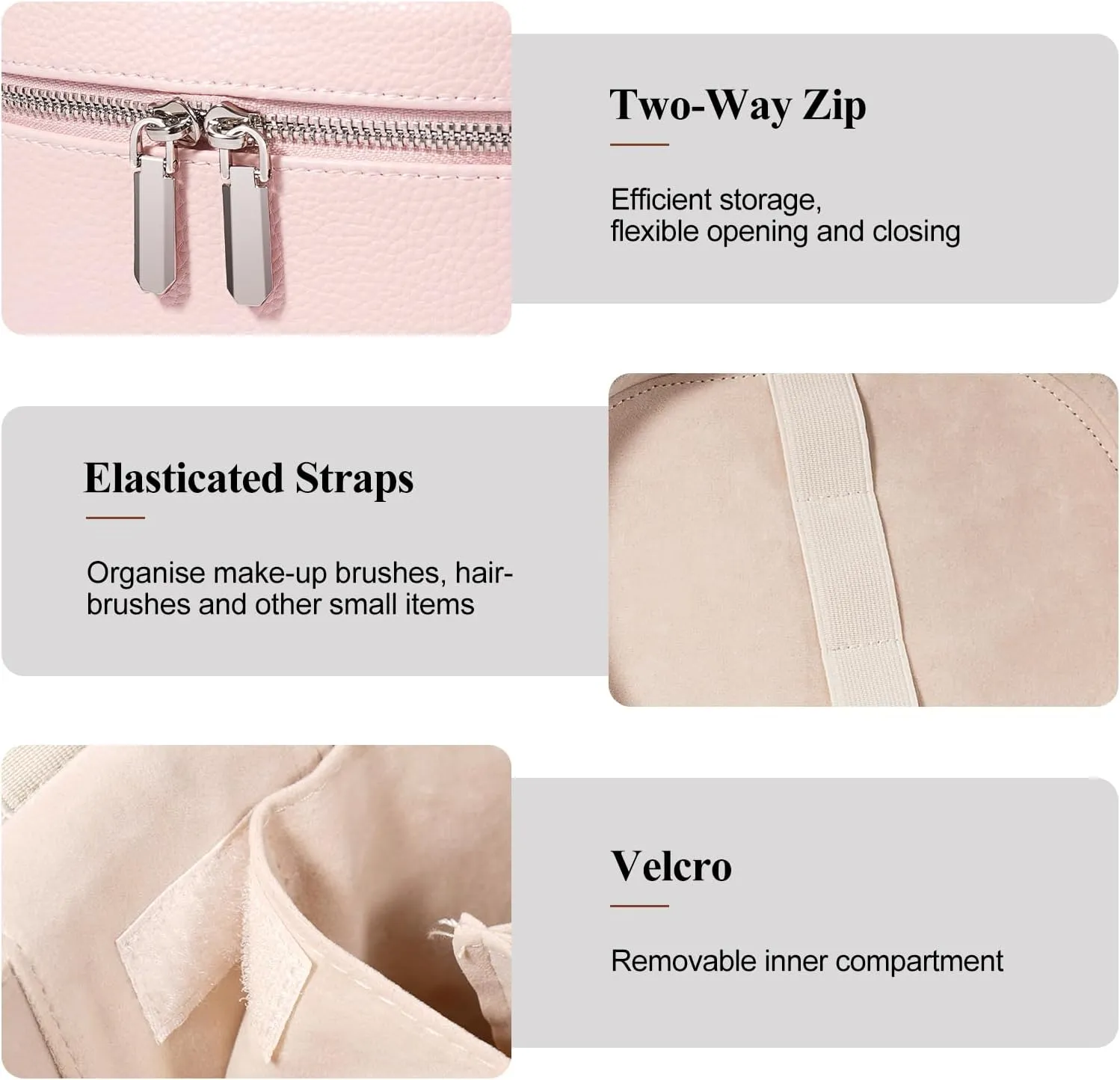 Cosmetic Case, Leather Makeup Bag, Portable Handheld Makeup Case, Detachable Compartments