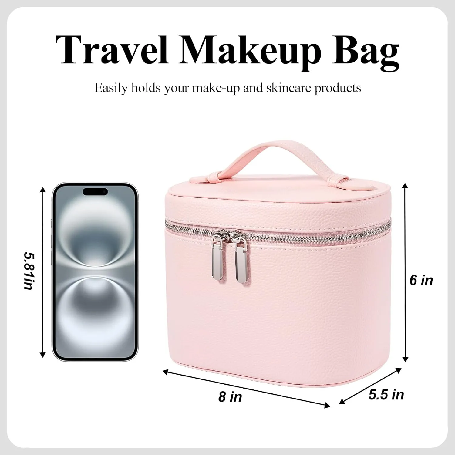 Cosmetic Case, Leather Makeup Bag, Portable Handheld Makeup Case, Detachable Compartments