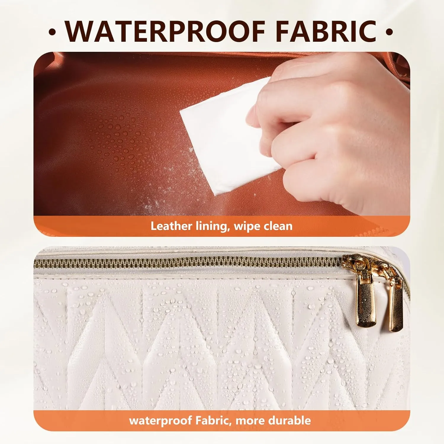 Cosmetic Makeup Bag, Large Capacity Travel Toiletry Bag for Women, Leather Waterproof Portable Wide-Open Pouch Flat Makeup Organizer, White Make Up Bag with Divider and Handle
