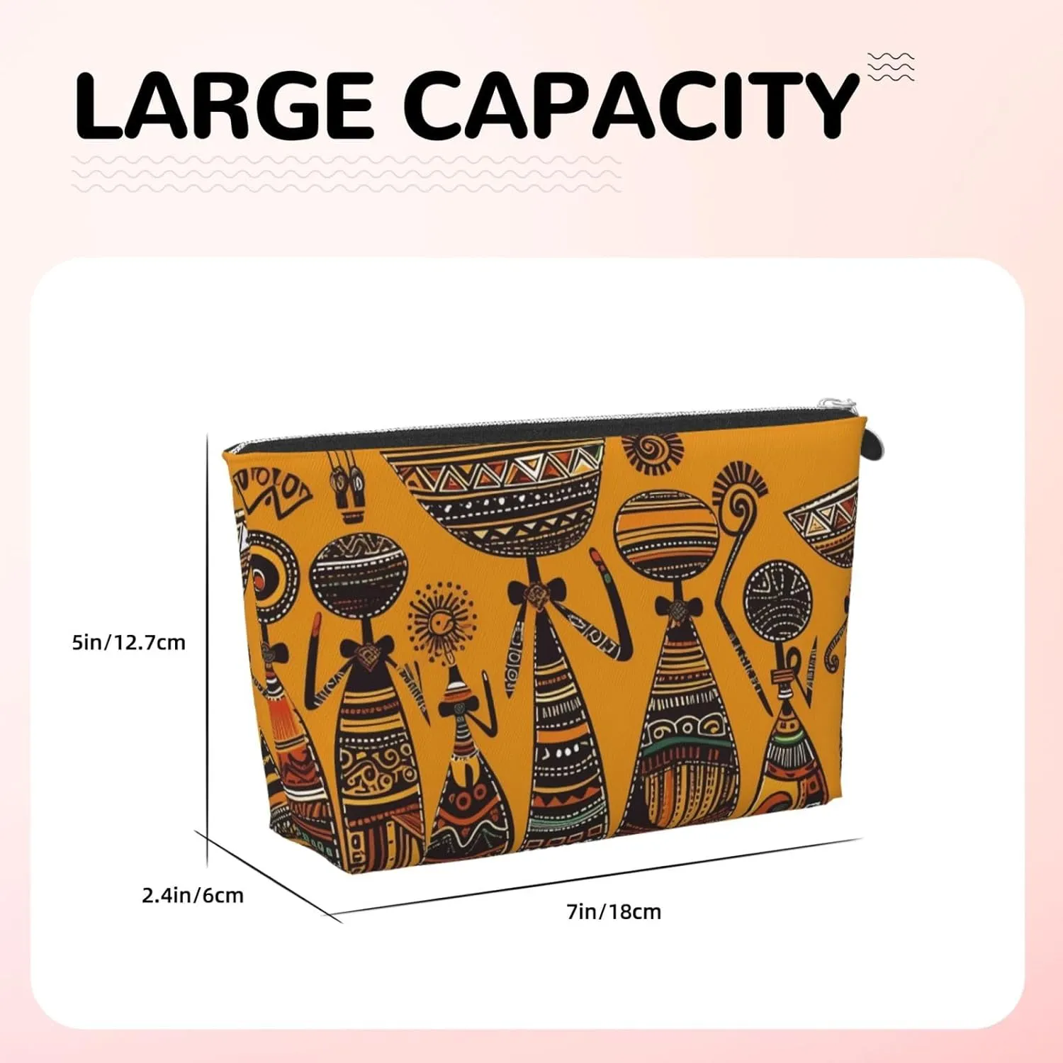 Creative African Culture Cosmetic Bag Pu Leather Waterproof Makeup Bag Portable Travel Toiletry Bag Organizer Silver Zipper Pouch For Women Ladies Gift