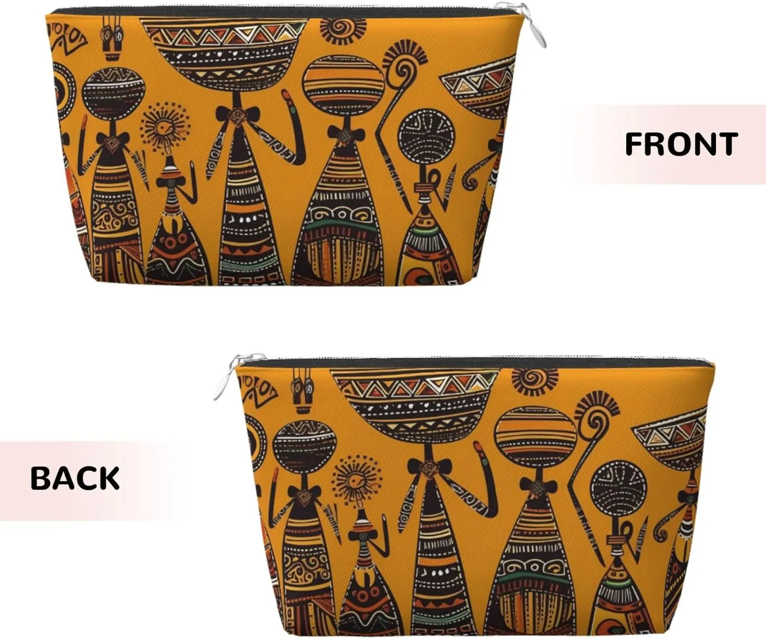 Creative African Culture Cosmetic Bag Pu Leather Waterproof Makeup Bag Portable Travel Toiletry Bag Organizer Silver Zipper Pouch For Women Ladies Gift