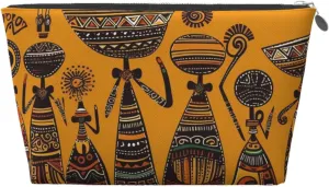 Creative African Culture Cosmetic Bag Pu Leather Waterproof Makeup Bag Portable Travel Toiletry Bag Organizer Silver Zipper Pouch For Women Ladies Gift