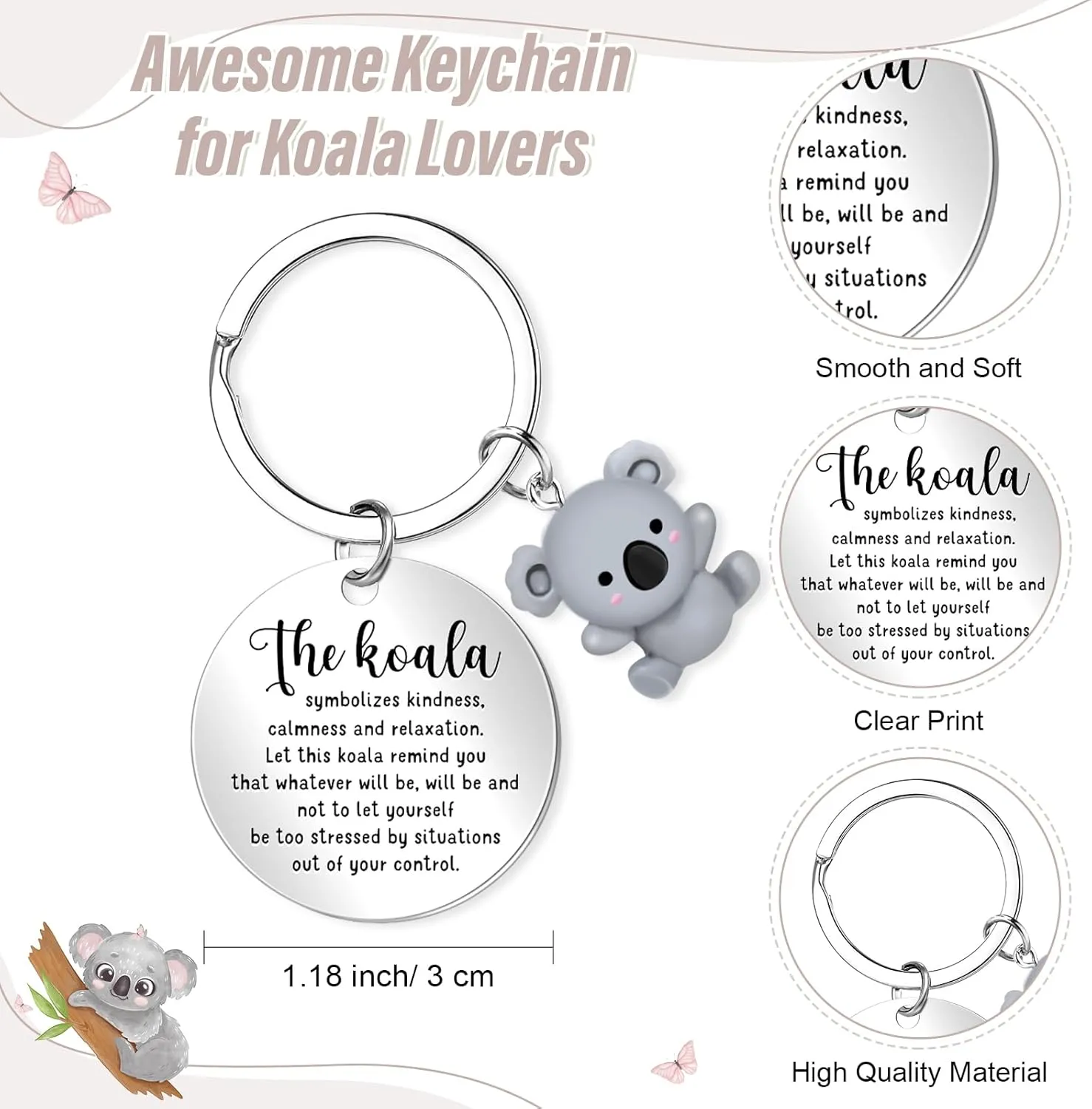 Crtiin 3 Pcs Koala Graduation Gifts for Girl Women Just a Girl Who Loves Themed 11 oz Coffee Mug Cosmetic Makeup Bag Inspirational Keychain Thank You Gifts for Teachers Nurse Coworkers Birthday