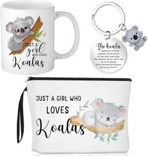 Crtiin 3 Pcs Koala Graduation Gifts for Girl Women Just a Girl Who Loves Themed 11 oz Coffee Mug Cosmetic Makeup Bag Inspirational Keychain Thank You Gifts for Teachers Nurse Coworkers Birthday