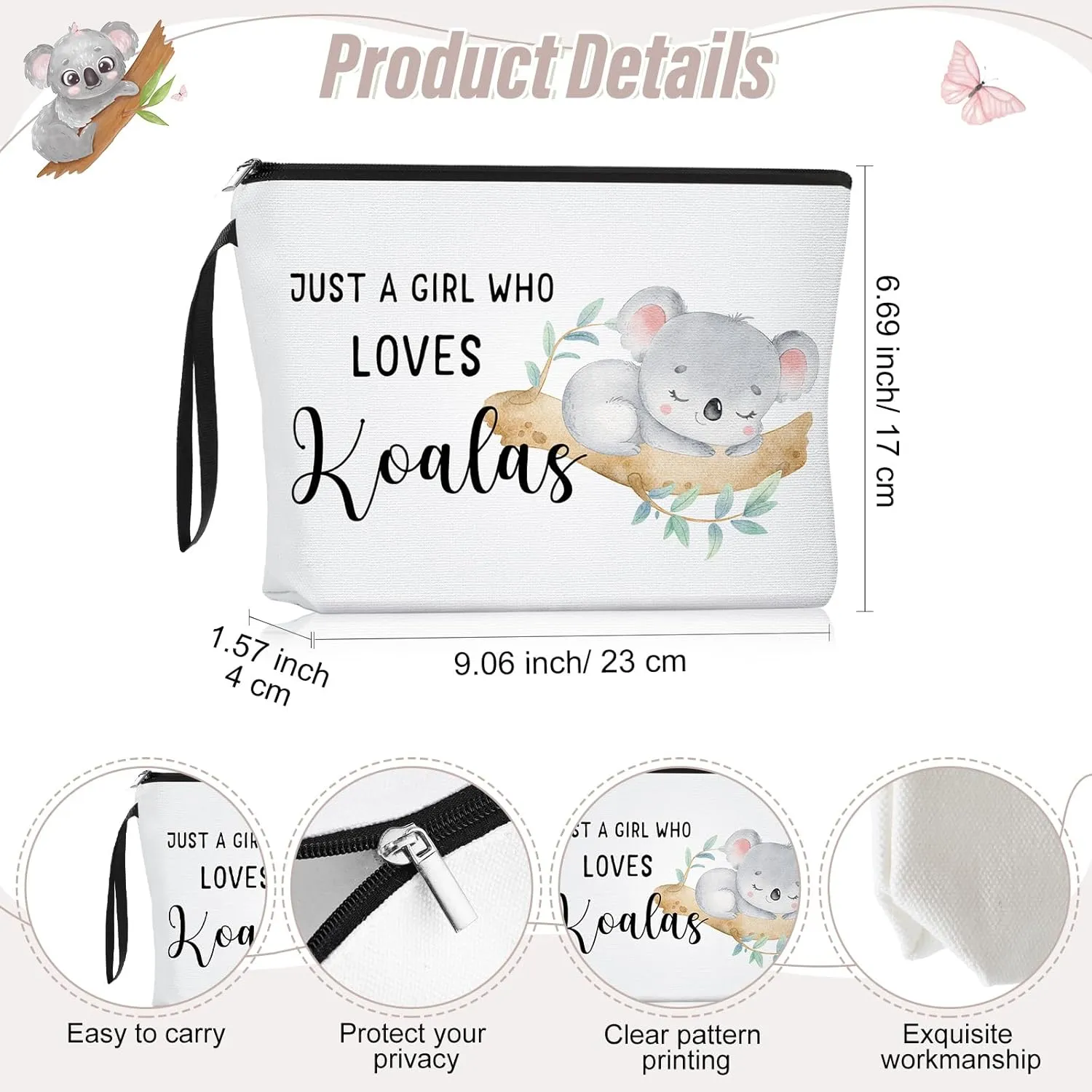 Crtiin 3 Pcs Koala Graduation Gifts for Girl Women Just a Girl Who Loves Themed 11 oz Coffee Mug Cosmetic Makeup Bag Inspirational Keychain Thank You Gifts for Teachers Nurse Coworkers Birthday