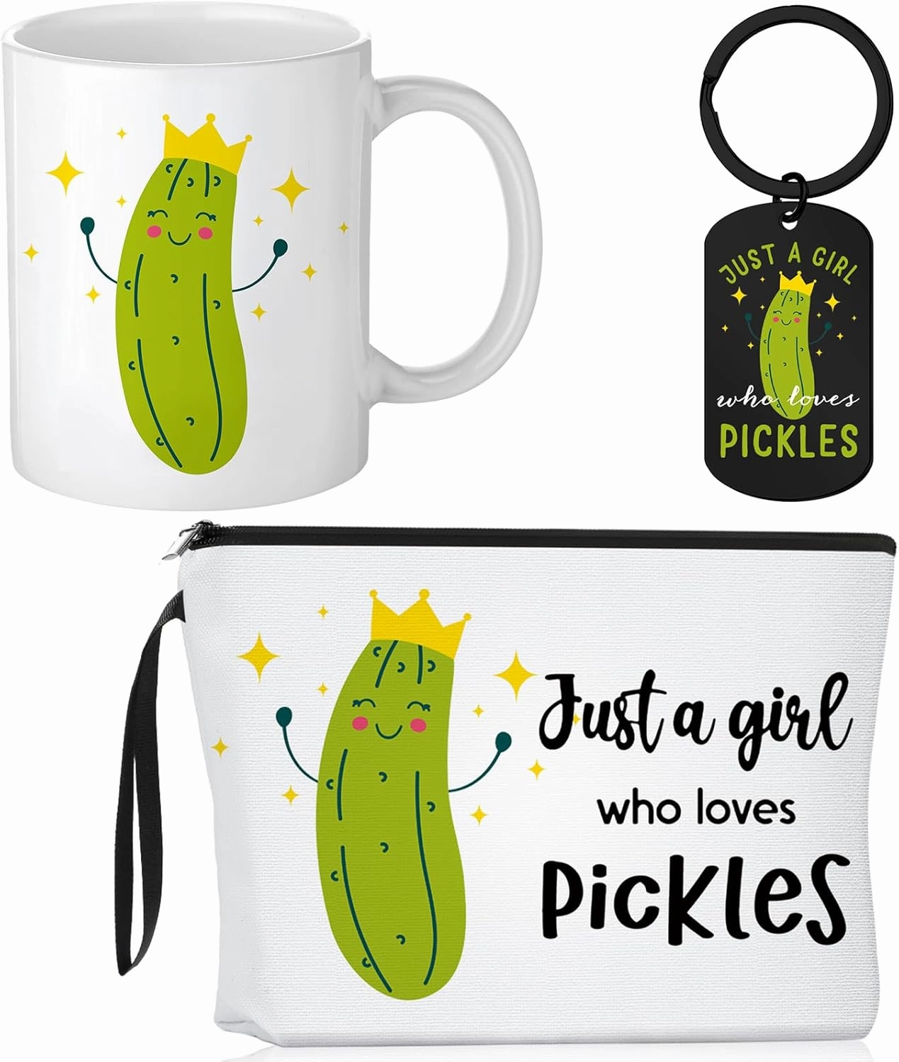 Crtiin 3 Pcs Pickle Graduation Gifts for Girl Women Just a Girl Who Loves Themed 11 oz Coffee Mug Cosmetic Makeup Bag Inspirational Keychain Thank You Gifts for Teachers Nurse Coworkers Birthday