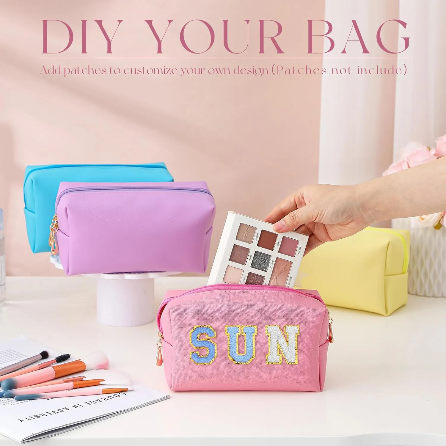 Cunno 20 Pcs Preppy Makeup Bags PU Leather Cosmetic Pouch with Zipper Waterproof Make up Bags Toiletry Beauty Container for Women Bridal Shower Favors End of the Year Teacher Gifts(Multicolor)