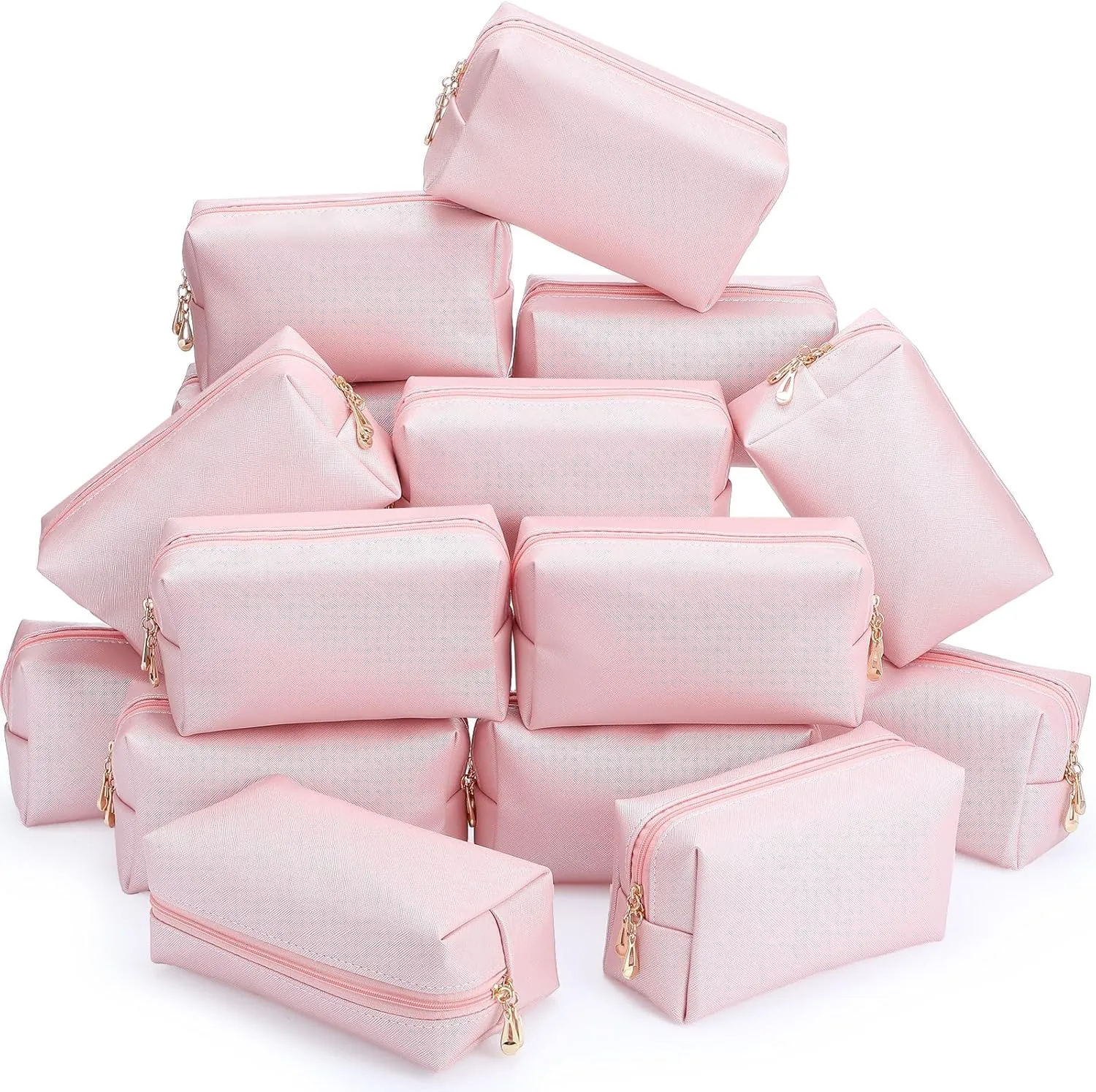Cunno 20 Pcs Preppy Makeup Bags PU Leather Cosmetic Pouch with Zipper Waterproof Make up Bags Toiletry Beauty Container for Women Bridal Shower Favors End of the Year Teacher Gifts(Rose Gold)