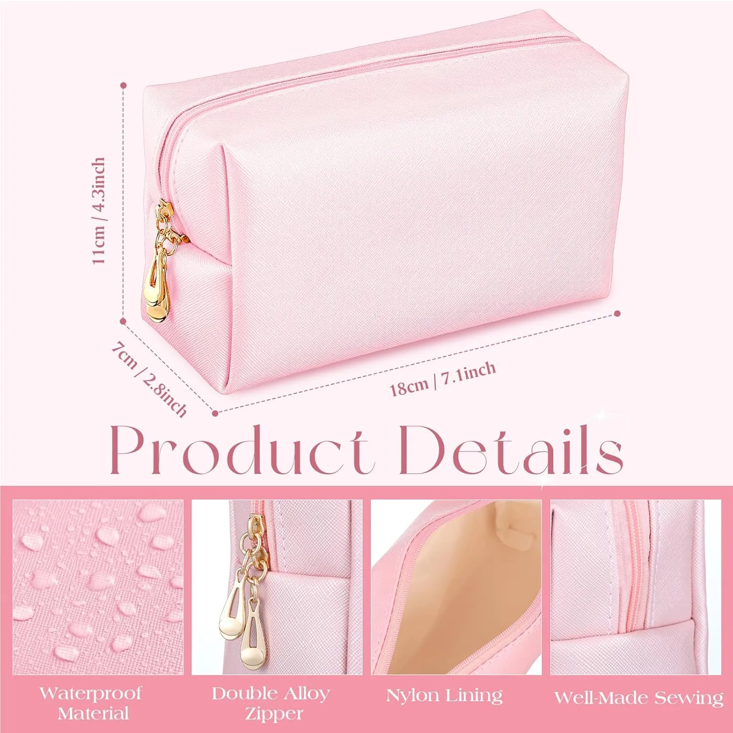 Cunno 20 Pcs Preppy Makeup Bags PU Leather Cosmetic Pouch with Zipper Waterproof Make up Bags Toiletry Beauty Container for Women Bridal Shower Favors End of the Year Teacher Gifts(Rose Gold)