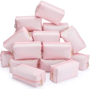 Cunno 20 Pcs Preppy Makeup Bags PU Leather Cosmetic Pouch with Zipper Waterproof Make up Bags Toiletry Beauty Container for Women Bridal Shower Favors End of the Year Teacher Gifts(Rose Gold)