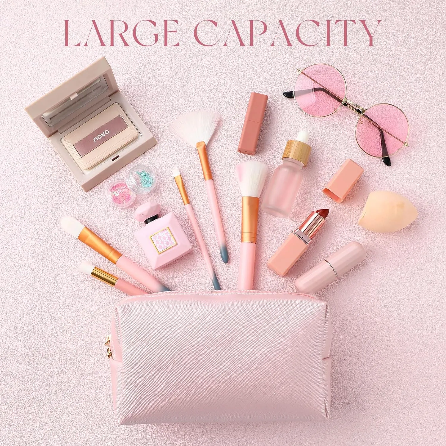 Cunno 20 Pcs Preppy Makeup Bags PU Leather Cosmetic Pouch with Zipper Waterproof Make up Bags Toiletry Beauty Container for Women Bridal Shower Favors End of the Year Teacher Gifts(Rose Gold)
