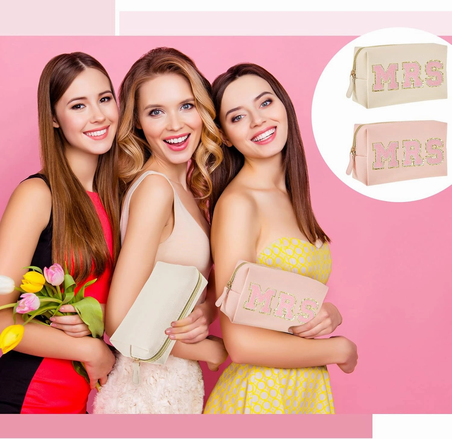 Cunno 24 Pcs Preppy Makeup Bag PU Leather Cosmetic Bag Makeup Pouch Plain Cosmetic Pouch Waterproof Toiletry Bags for Traveling Preppy Travel Purse Cosmetic Organizer