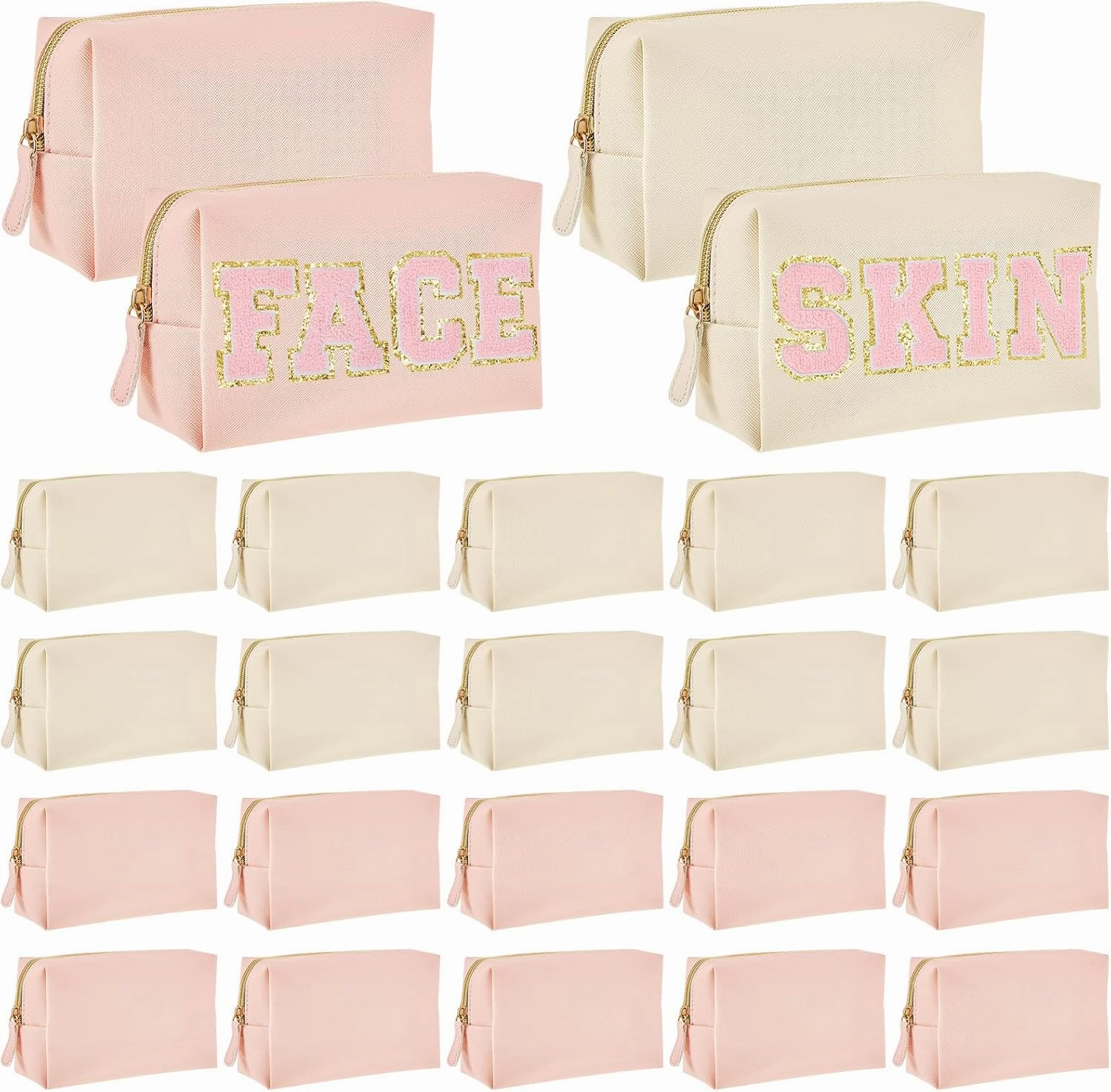 Cunno 24 Pcs Preppy Makeup Bag PU Leather Cosmetic Bag Makeup Pouch Plain Cosmetic Pouch Waterproof Toiletry Bags for Traveling Preppy Travel Purse Cosmetic Organizer