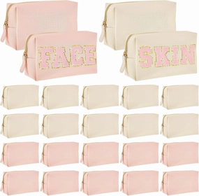 Cunno 24 Pcs Preppy Makeup Bag PU Leather Cosmetic Bag Makeup Pouch Plain Cosmetic Pouch Waterproof Toiletry Bags for Traveling Preppy Travel Purse Cosmetic Organizer