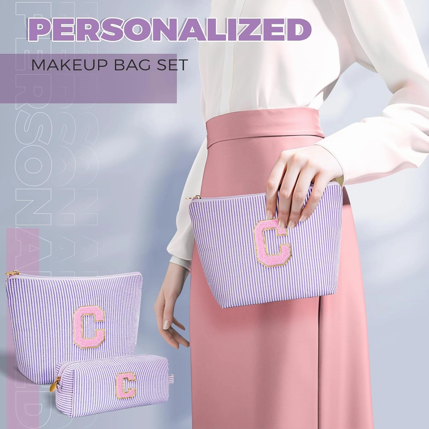 Customized Mothers Day Gifts - Birthday Gift for Mom,Gifts From Daughter,Mother in Law Gifts,Mama Gift Idea,Makeup Bag Set Cosmetic Bag - Lavender,C