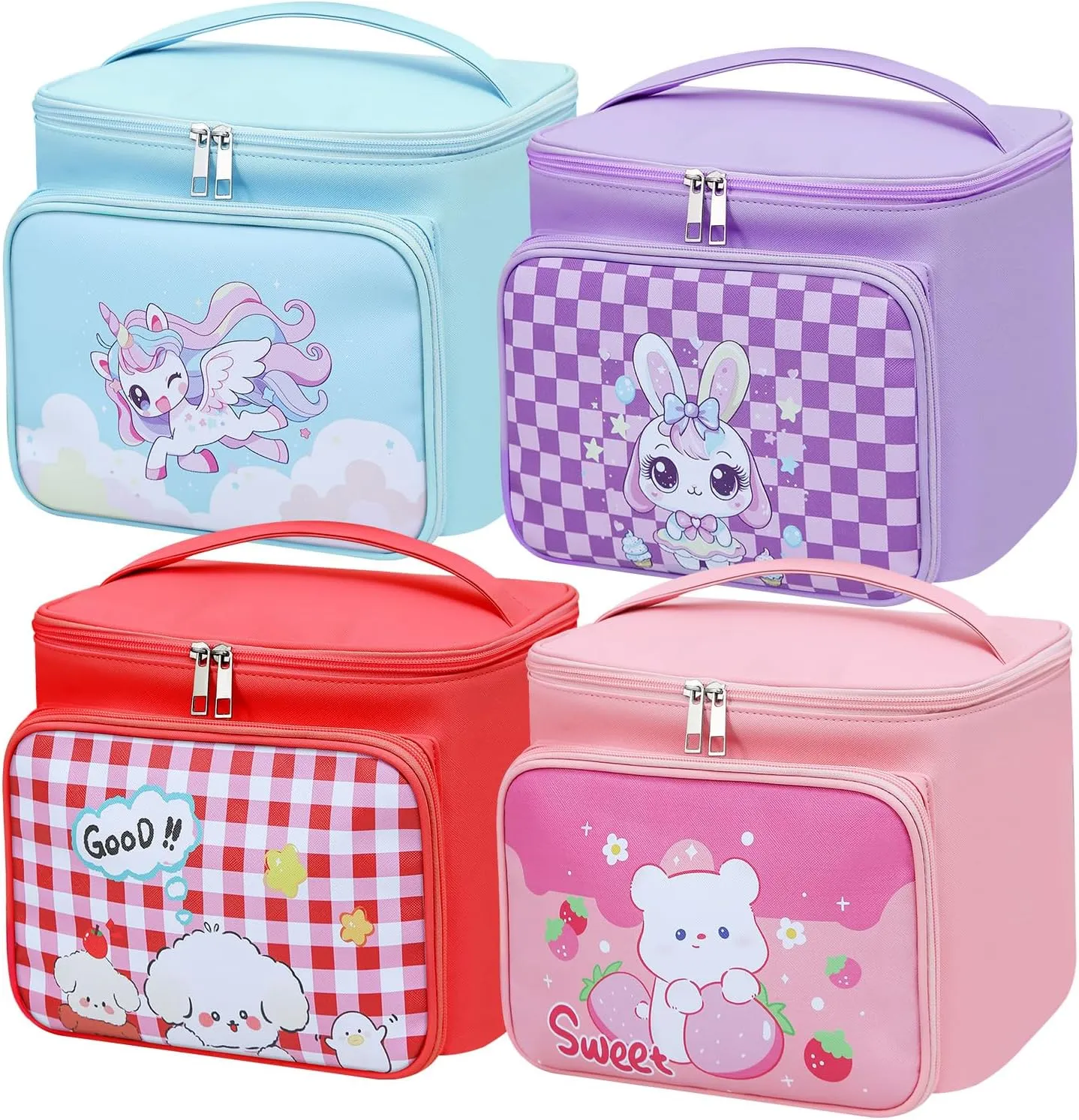 Cute Makeup Bag Travel Case, Large Capacity Cosmetic Organizer with Handle, 4 Colors Available (Pink)