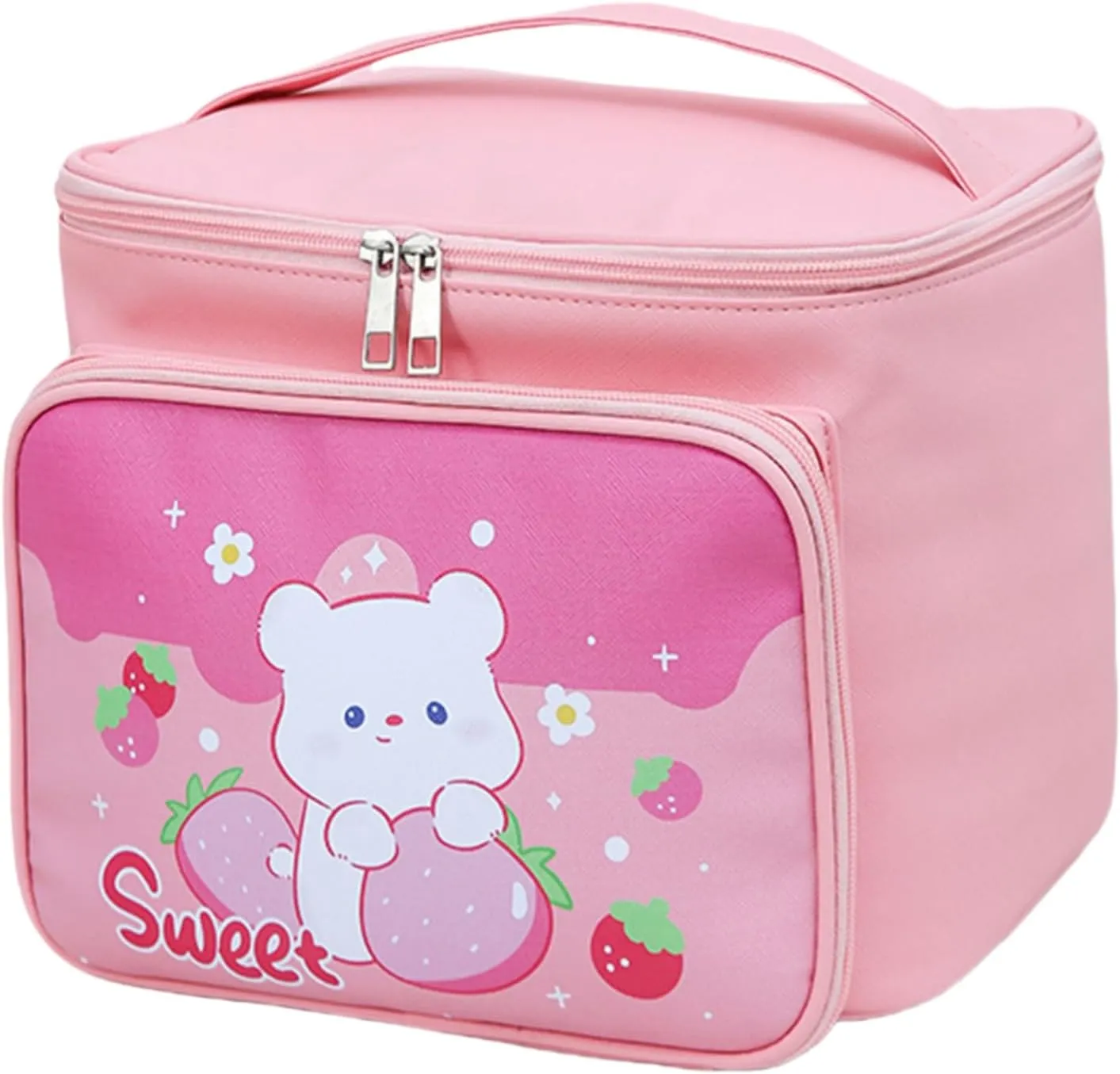 Cute Makeup Bag Travel Case, Large Capacity Cosmetic Organizer with Handle, 4 Colors Available (Pink)