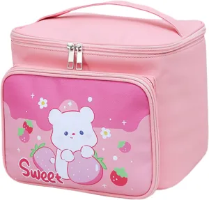Cute Makeup Bag Travel Case, Large Capacity Cosmetic Organizer with Handle, 4 Colors Available (Pink)