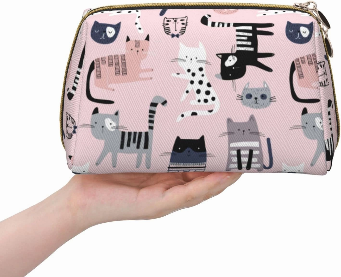 Cute Cat Large Travel Makeup Bag for Women Pink kitty Aesthetic Cosmetic Bag Toiletries Bags Large Capacity Leather Waterproof Kawaii Makeup Organizer Pouch