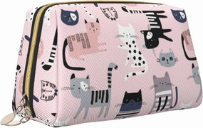 Cute Cat Large Travel Makeup Bag for Women Pink kitty Aesthetic Cosmetic Bag Toiletries Bags Large Capacity Leather Waterproof Kawaii Makeup Organizer Pouch