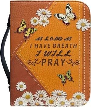 Daisy Butterfly Printed Bible Cover Case, As Long As I Have Breath I Will Party, Christian Bible Cover with Handles and Zipper, Bible Carrying Case Bible Tote Handbag Gifts, M
