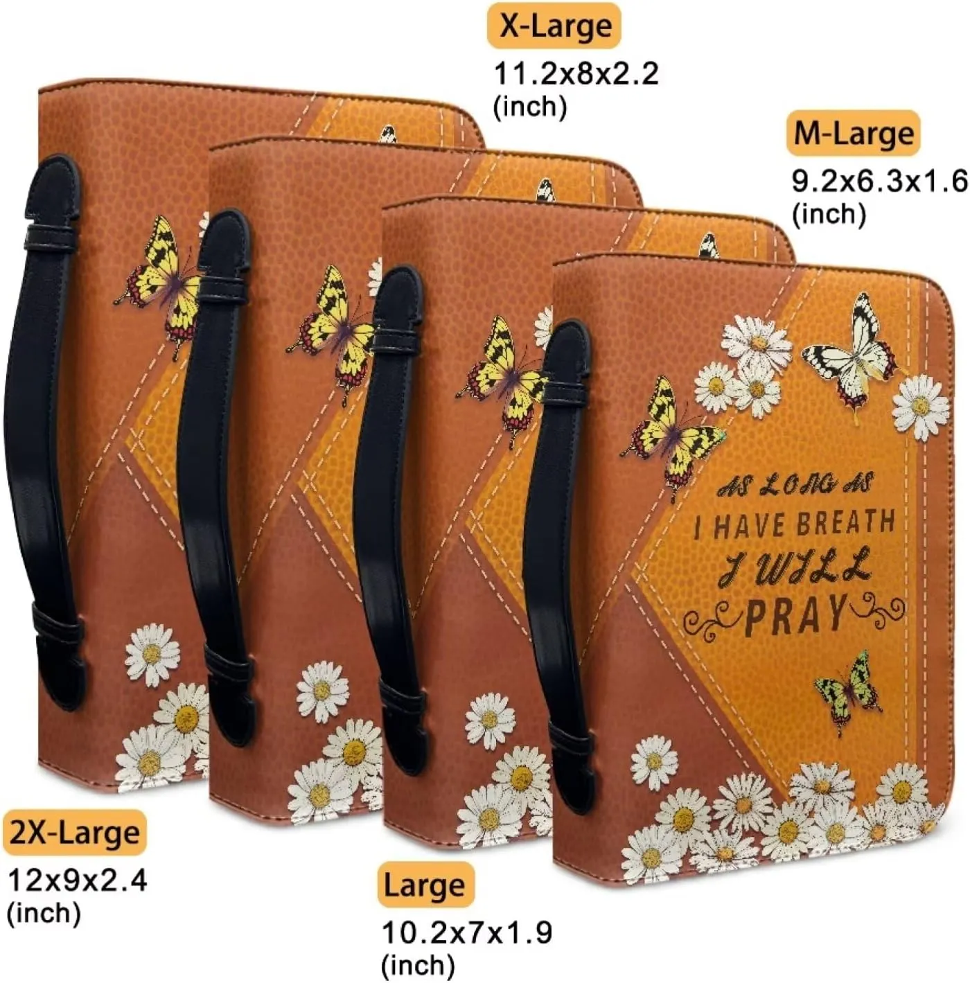 Daisy Butterfly Printed Bible Cover Case, As Long As I Have Breath I Will Party, Christian Bible Cover with Handles and Zipper, Bible Carrying Case Bible Tote Handbag Gifts, M