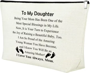 Daughter Gift Makeup Bag Congratulations Mom to Be Gift Pregnancy Announcement Gifts Cosmetic Bag Baby Reveal Gifts for New Mom Mother's Day Present for Daughter from Mother Travel Makeup Pouch
