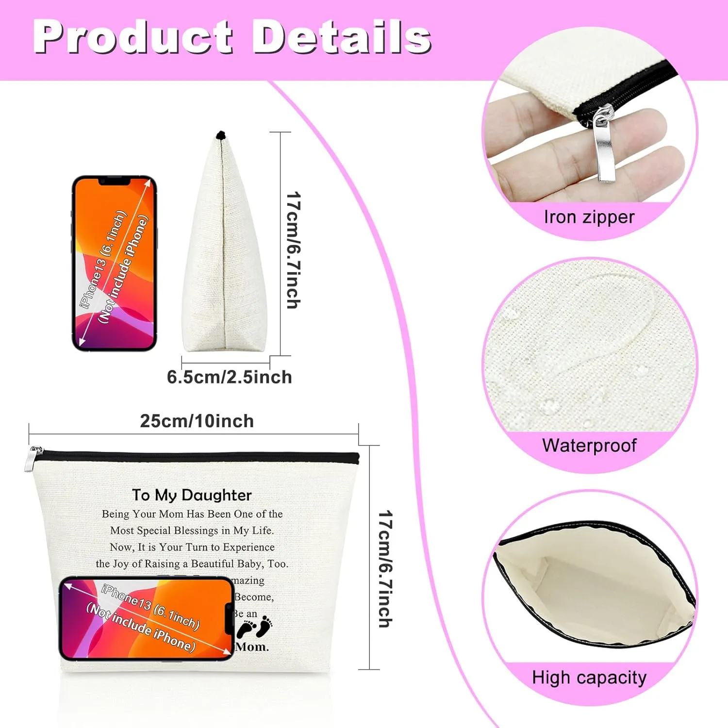 Daughter Gift Makeup Bag Congratulations Mom to Be Gift Pregnancy Announcement Gifts Cosmetic Bag Baby Reveal Gifts for New Mom Mother's Day Present for Daughter from Mother Travel Makeup Pouch