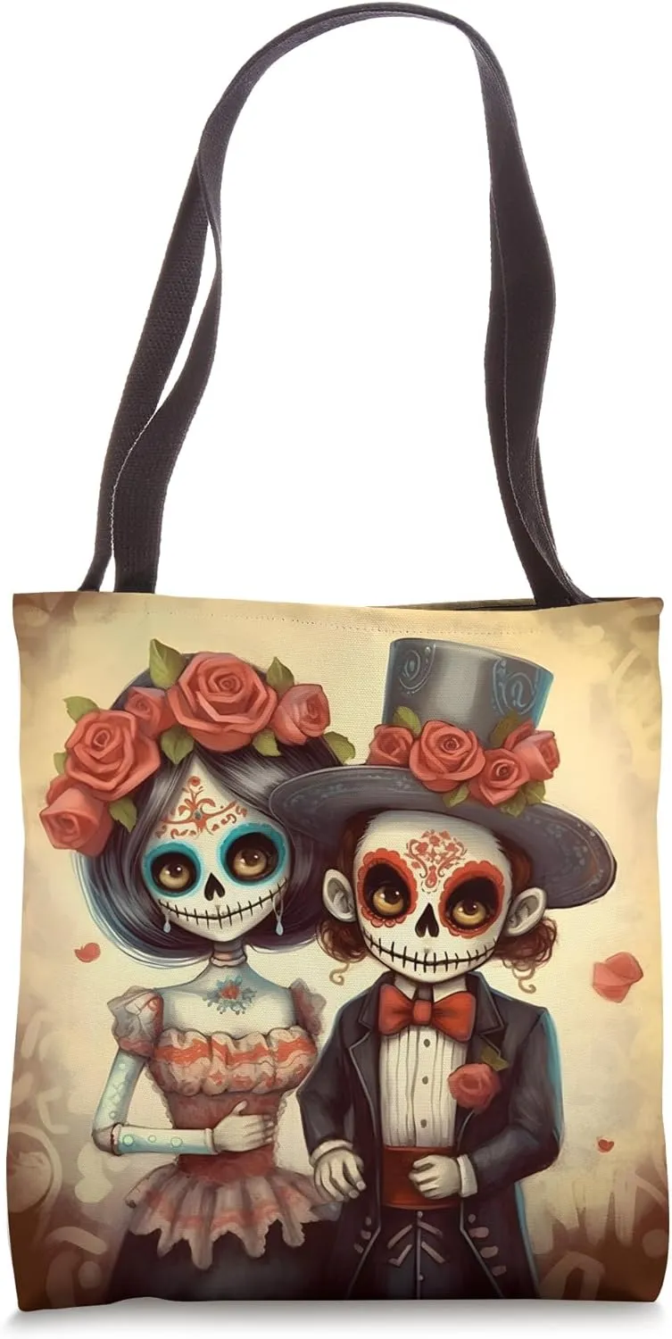 Day of the Dead Cute Couple Mexican Style Art Tote Bag