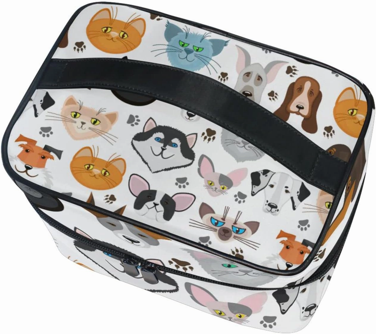 Different Breeds of Dogs and Cats Seamless Pattern on White Beauty Cosmetic with Zipper Brush Portable Storage Bag, Fashion printing Toiletry, Durable Travel Organizer Tote Unisex Gifts