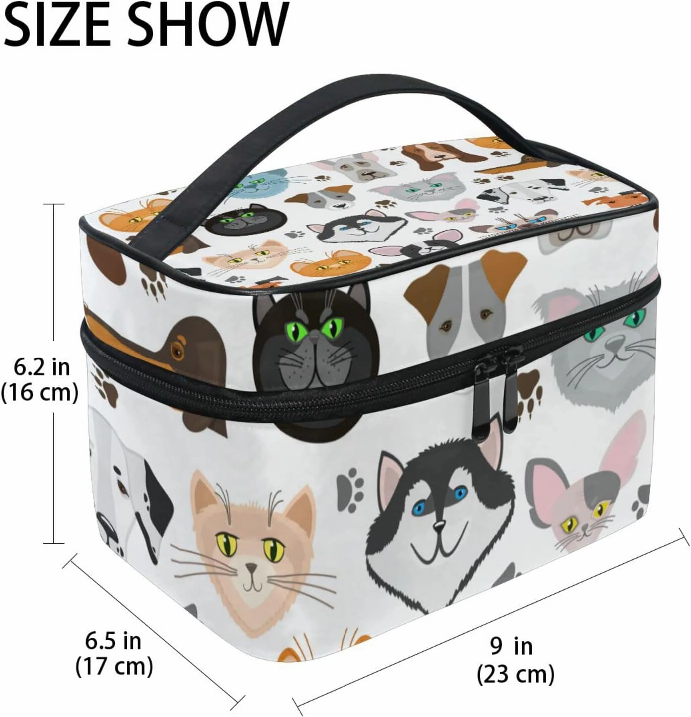 Different Breeds of Dogs and Cats Seamless Pattern on White Beauty Cosmetic with Zipper Brush Portable Storage Bag, Fashion printing Toiletry, Durable Travel Organizer Tote Unisex Gifts