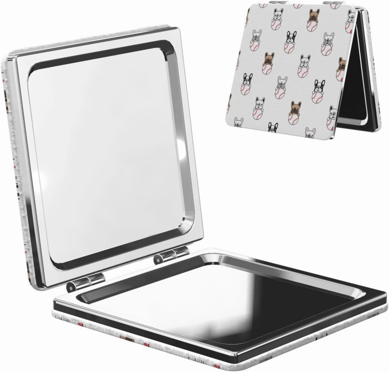 Dogs Play Baseball Pattern Small Makeup Mirror Portable Travel Cosmetic Mirror Folding Small Pocket Mirror