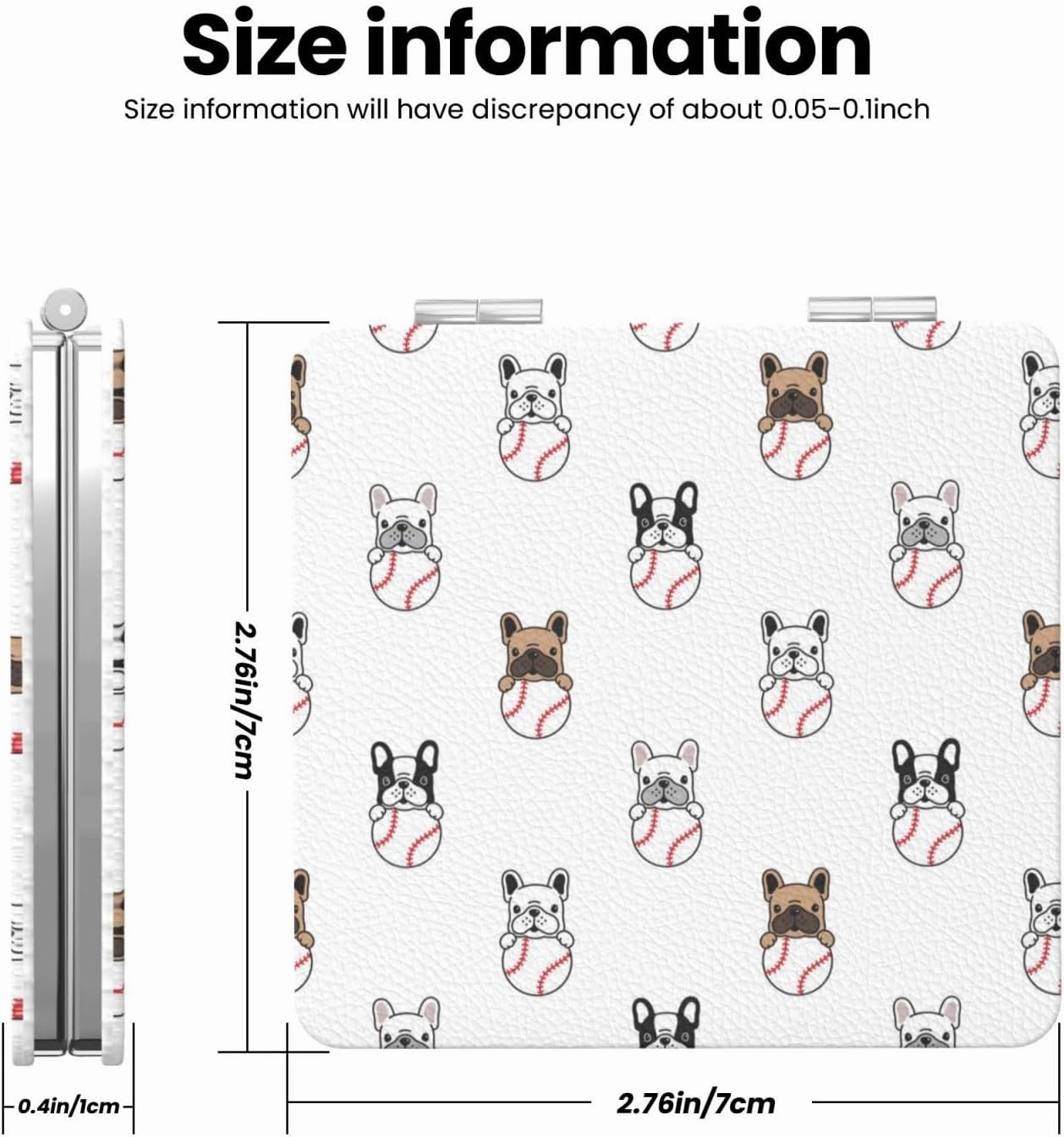 Dogs Play Baseball Pattern Small Makeup Mirror Portable Travel Cosmetic Mirror Folding Small Pocket Mirror