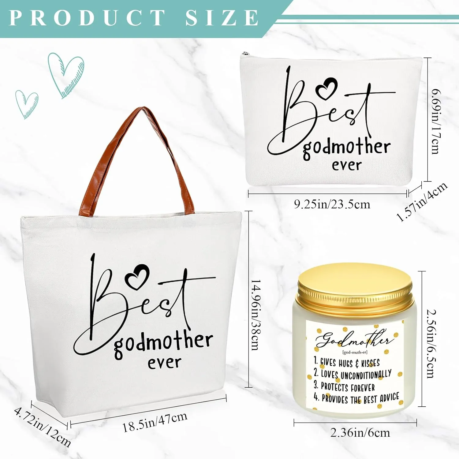 Domensi 4 Pack Godmother Gifts Set Included 20oz Stainless Steel Tumbler Cup with Straw and Lid Best Godmother Ever Gift Tote Bag Makeup Bag Scented Candle Mother Day Gift (Green)