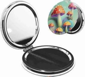 Dreamy Little Mushroom Makeup Mirror Portable Folding Mini Mirror Double Sided Travel Makeup Mirror Round Shape Handheld Pocket Mirror