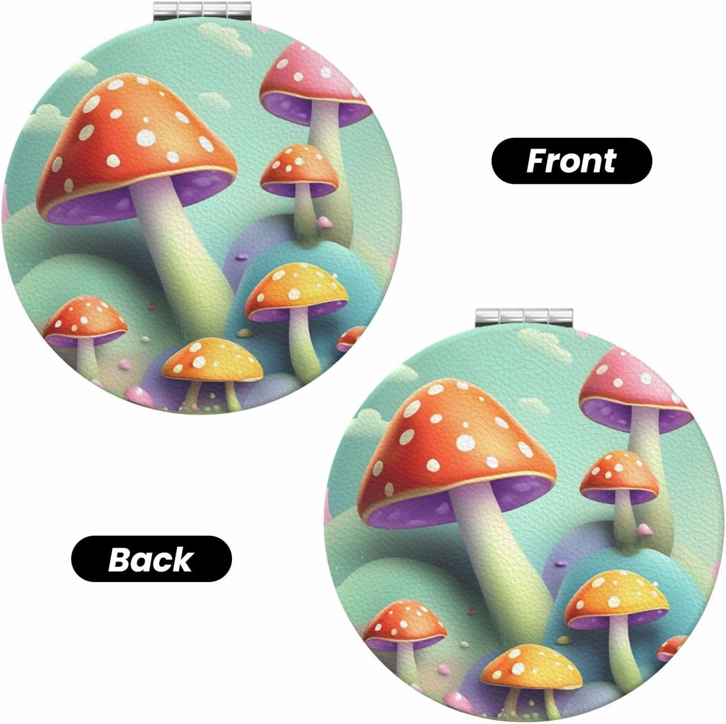 Dreamy Little Mushroom Makeup Mirror Portable Folding Mini Mirror Double Sided Travel Makeup Mirror Round Shape Handheld Pocket Mirror