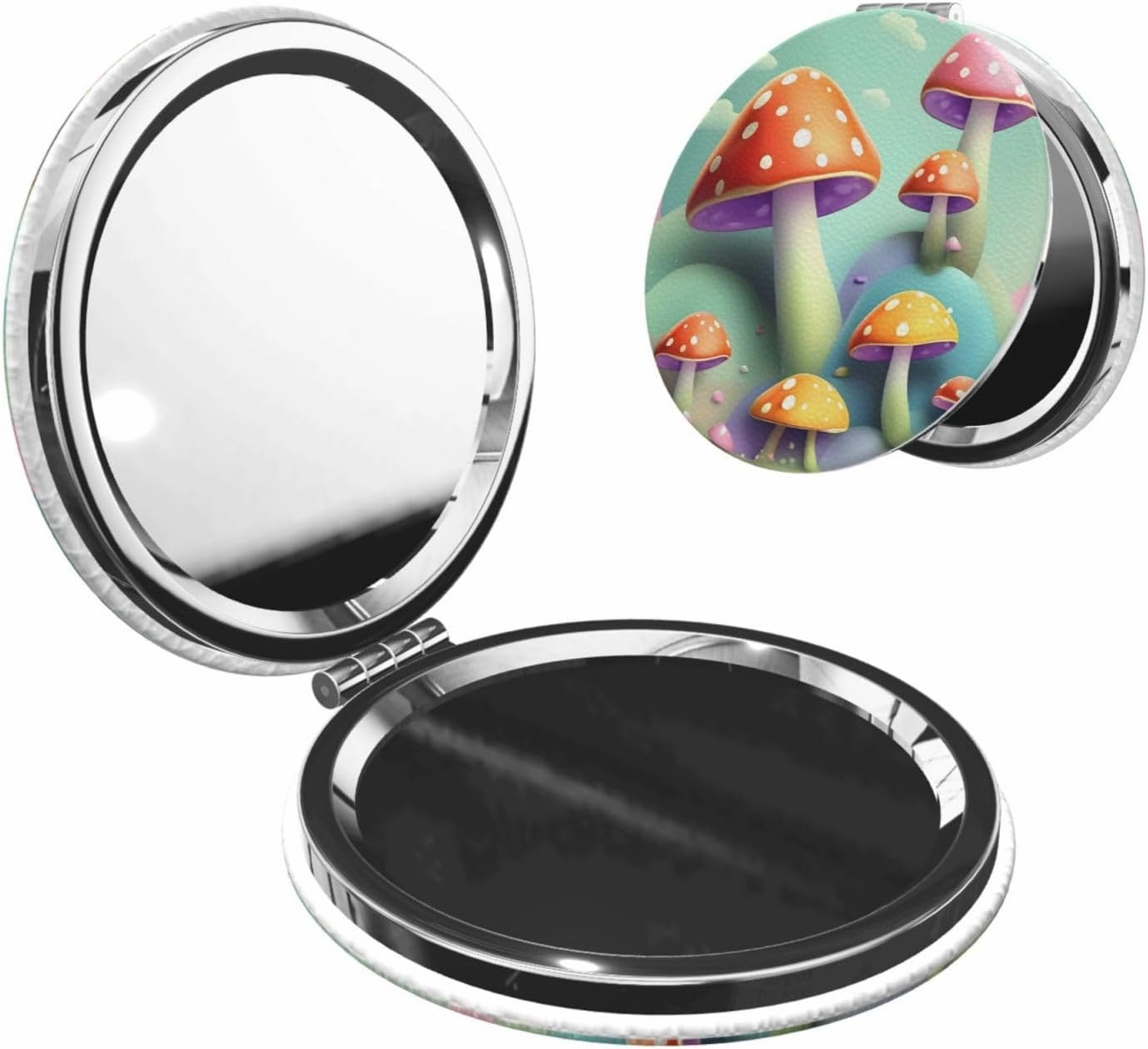 Dreamy Little Mushroom Makeup Mirror Portable Folding Mini Mirror Double Sided Travel Makeup Mirror Round Shape Handheld Pocket Mirror