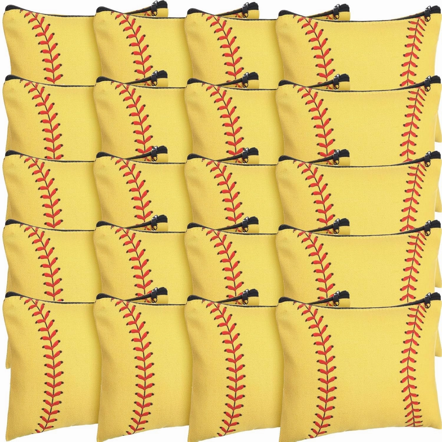 Eccliy 20 Pcs Softball Makeup Bags Bulk Sport Team Gifts Softball Cosmetic Bag Accessories for Women Toiletry Zipper Pouch Travel Canvas Gifts Stuff for Party Team Players Lover