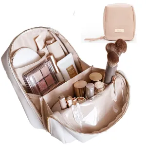 Elegant Portable Puffer Cosmetic Bag for Women with Compartments Large Capacity Travel Makeup Bag for Purse (Pink)