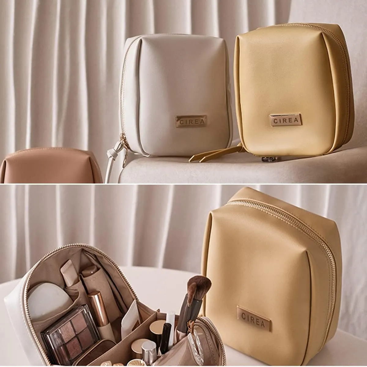 Elegant Portable Puffer Cosmetic Bag for Women with Compartments Large Capacity Travel Makeup Bag for Purse (Pink)