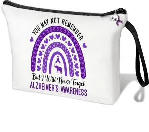 Elephant Alzheimers Awareness Makeup Bag Purple Ribbon Awareness Alzheimers Cosmetic Bag Alzheimers Support Alzheimers Family Gifts For Dementia Support (White Alzheimer)