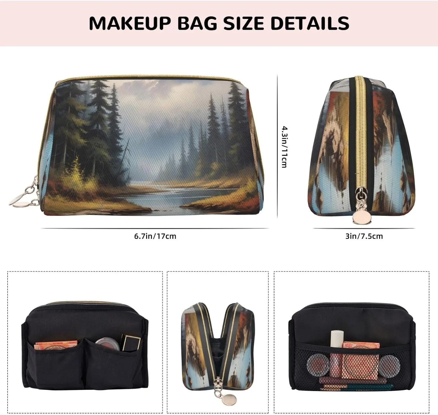 Enigmatic Echo Printed Small Makeup Bag,Travel Cosmetic Bag Purse with Zipper,Water-resistant Makeup Organizer Bag for Women